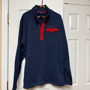 Eddie Bauer Men's Blue and Red Zip Up Sweater